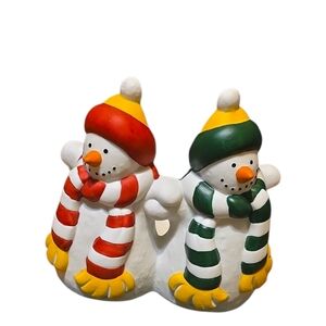Winter Snowmen Ceramic Candle Holder Holiday Snowman Retired Partylite